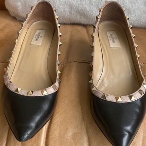 Valentino Black Rockstud Leather Pointed Toe Pumps Wedges